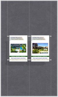 Hanging poster display kits - single width portrait pocket style - Layout: 2x1 assembled between cable wires