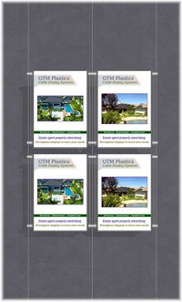 Hanging poster display kits - single width portrait pocket style - Layout: 2x2 assembled between cable wires