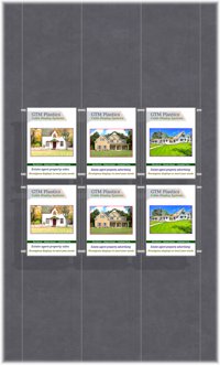 Hanging poster display kits - single width portrait pocket style - Layout: 3x2 assembled between cable wires