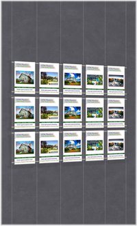 Hanging poster display kits - single width portrait pocket style - Layout: 5x3 assembled between cable wires