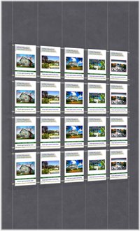 Hanging poster display kits - single width portrait pocket style - Layout: 5x4 assembled between cable wires