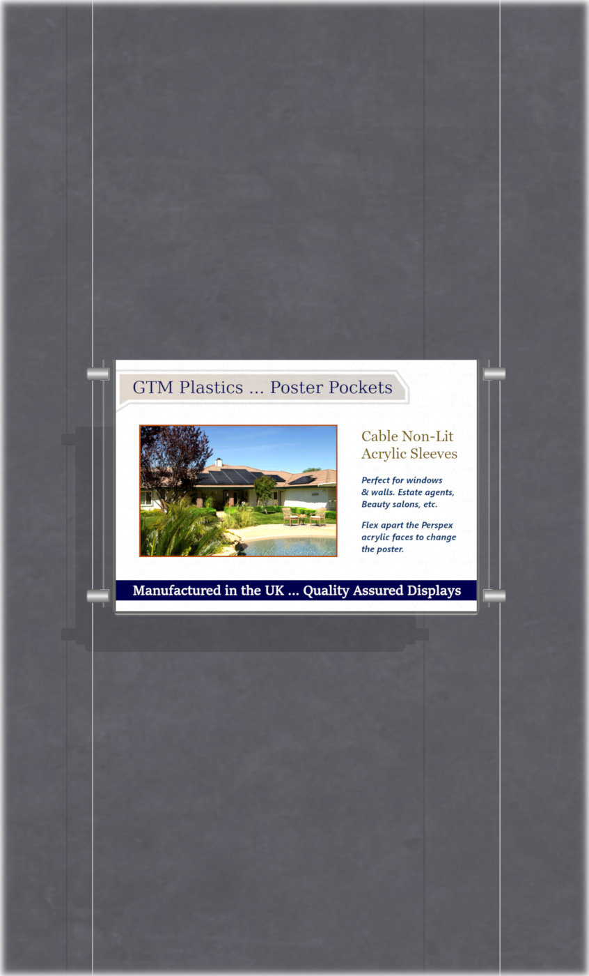 Poster Display - 1x1 Landscape single width pockets - wire suspended poster kit