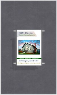 Hanging poster display kits - single width portrait pocket style - Layout: 1x1 assembled between cable wires