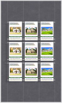 Hanging poster display kits - single width portrait pocket style - Layout: 3x3 assembled between cable wires