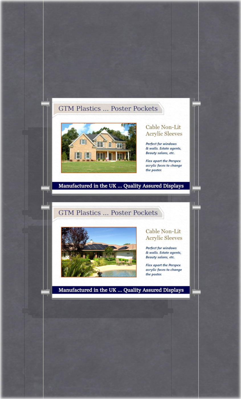 Poster Display - 1x2 Landscape single width pockets - wire suspended poster kit